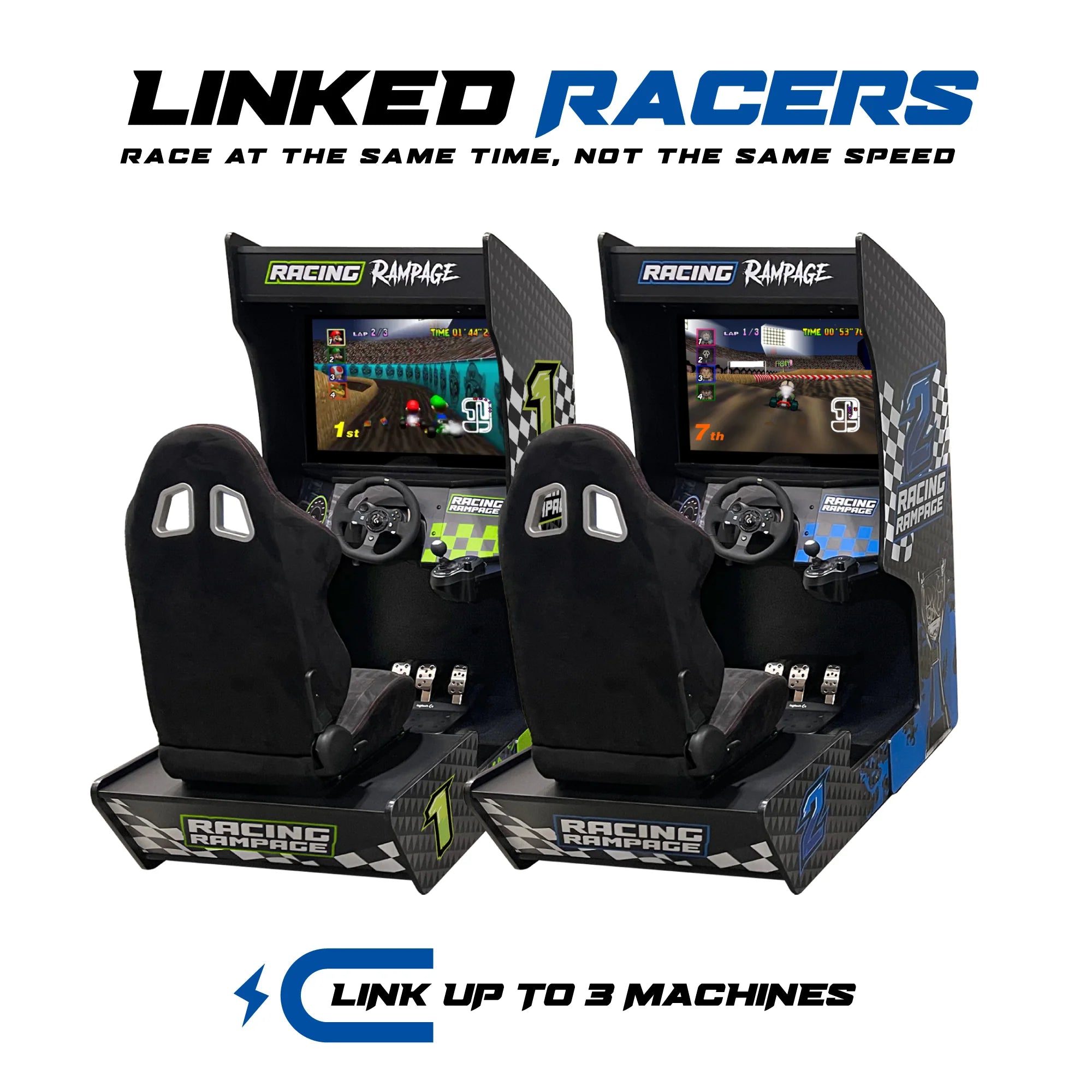 Racing Rampage | Set of 2 Sit Down Racing Arcade Machines | FREE Link-Tech System